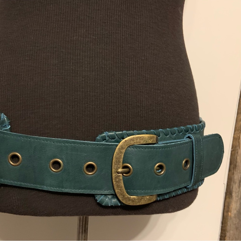 Chic Teal Belt with Brass Buckle - Picture 3 of 8